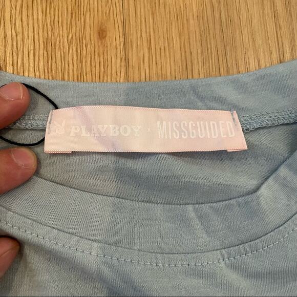 Missguided - Playboy Repeat Logo Pocket Tee in Blue - Picture 6 of 7
